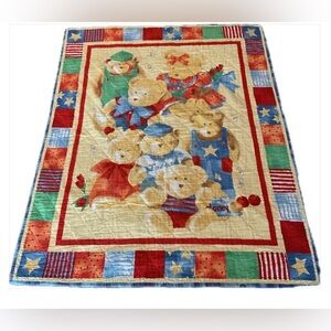 Vintage 90s Teddy Bear Crib Quilt